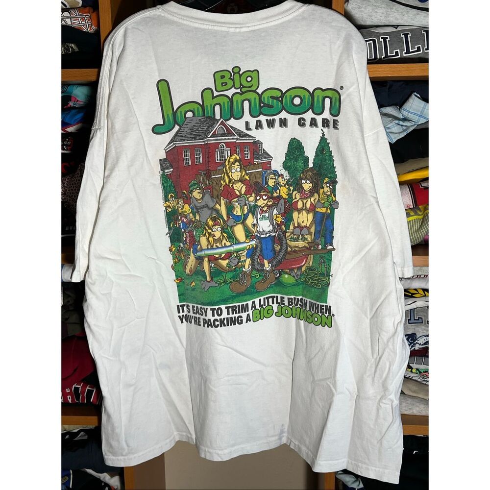 Vintage Big Johnson Lawn Care Bush Funny Parody Tee 3XL